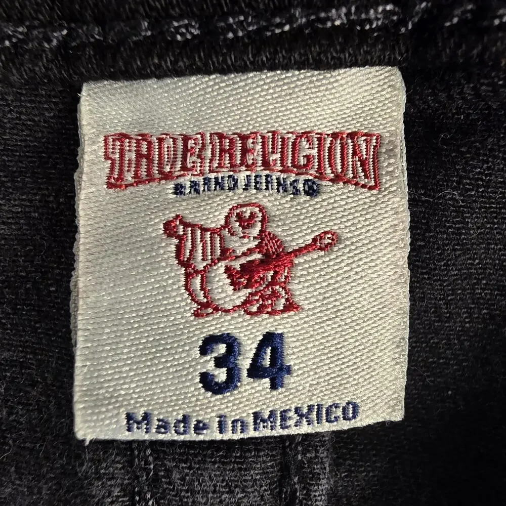 True Religion Mens Ricky Jean 34x33 Straight Flap SN Black